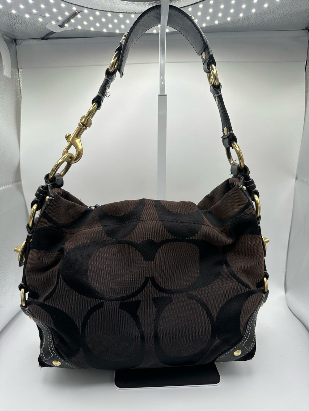 Vintage Coach 10619 Carly Shoulder Bag. signature black And Brown monogram Y2K